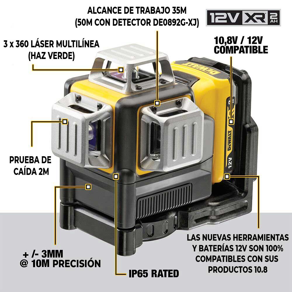 Nivel Láser autonivelante VERDE 3 líneas 360° XR 18V/12V sin  cargador/batería